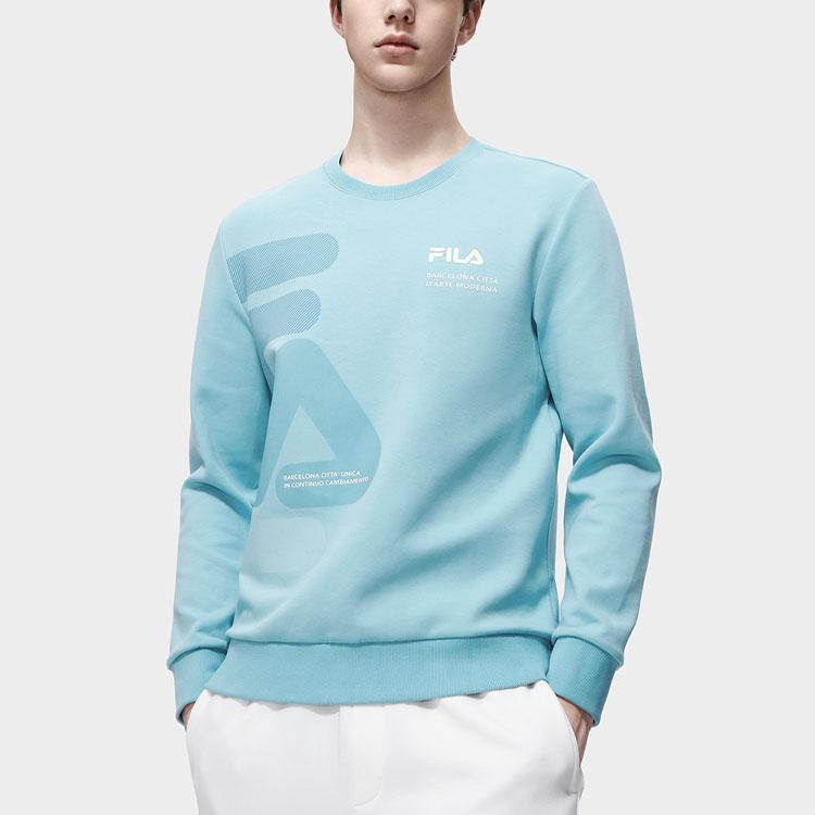 FILA Logo Print Knit Crewneck American Pullover Sweatshirt Men sweatshirt Matte-Blue F11M319214F-LB
