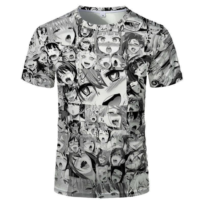 Harajuku Anime Ahegao Série 3D Potisk Pánské a Dámské Tričko Letní Streetwear O-Výstřih Krátký Rukáv Top Volné Oblečení pro Páry