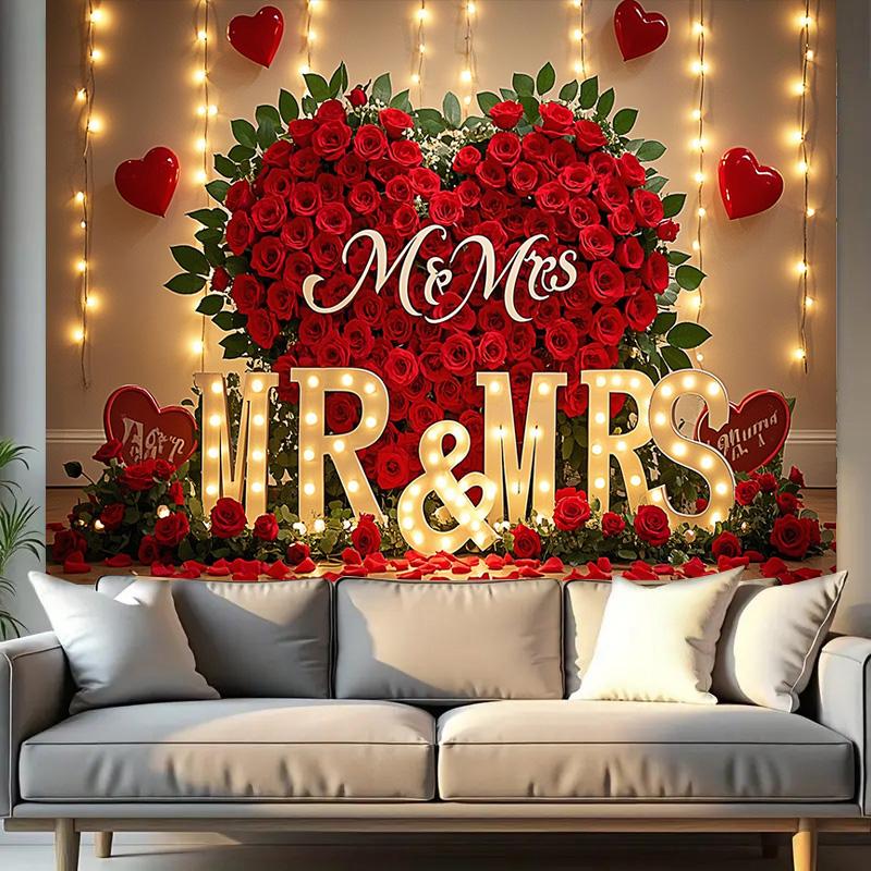 Romantic Red Rose Heart Backdrop,Floral Wall Decor Photography Background for Photo Booths,Parties,Wedding Decorations