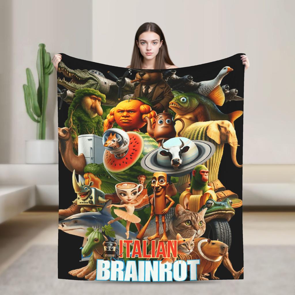 Italian Brainrot Cappuccino Assassino Fun Cappuccino Meme Blanket Soft Funny Plush Throw Blanket For Flannel Bedspread Bed Cover