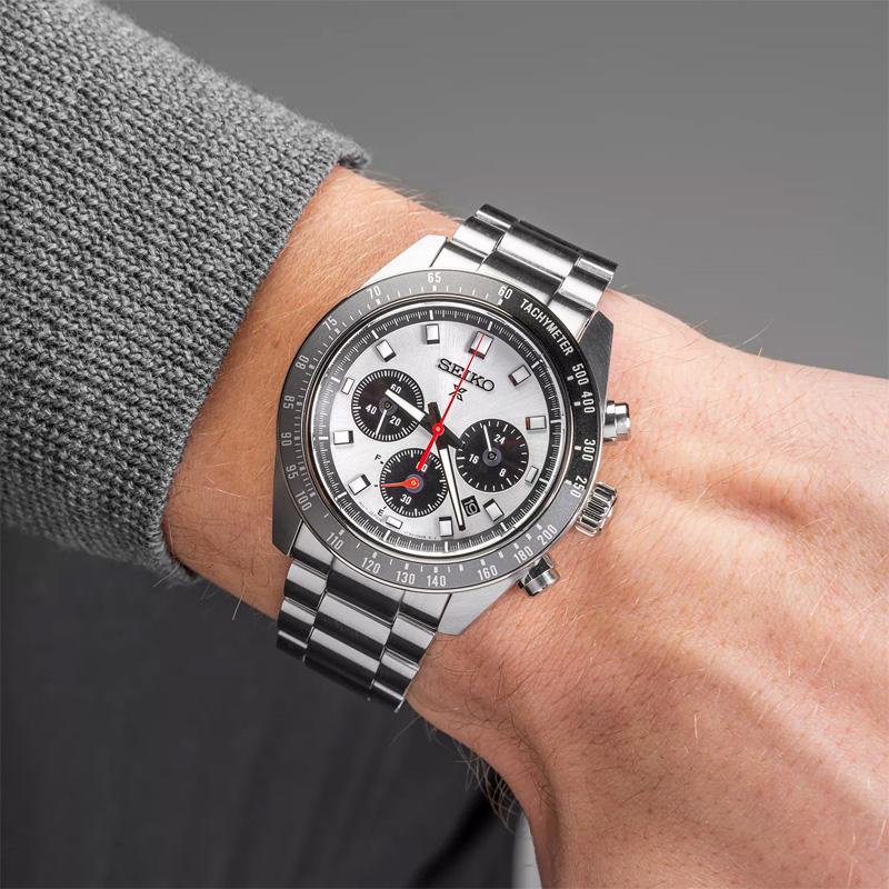 SEIKO Panda Collection PROSPEX Solar Movement Stainless Steel Strap Watch Men's Watches White Dial SSC911P1