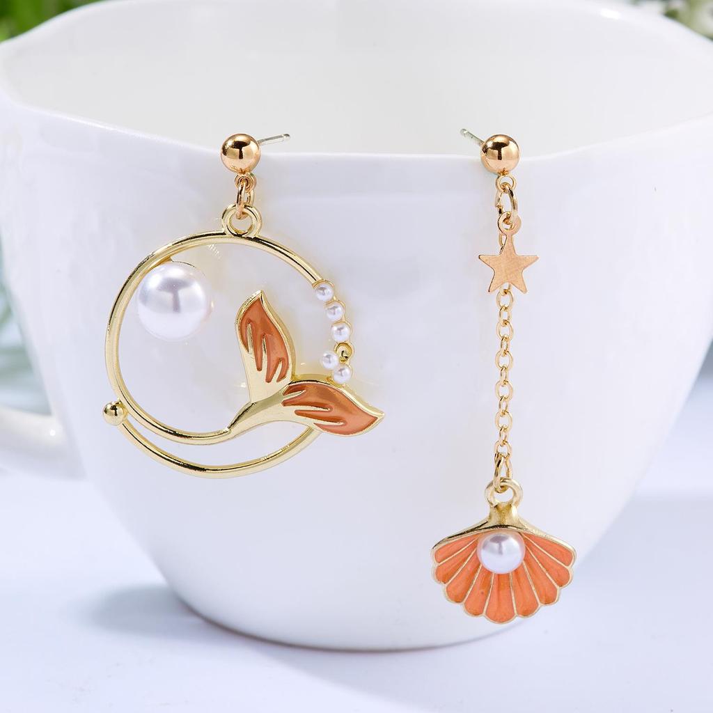 Chinese Fox Mask Folding Fan Asymmetrical Long Tassel Earrings For Women Girls Cherry Blossom Ear Hook Christmas Jewelry