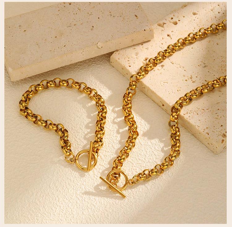 Stainless Steel Chunky Chain Choker Necklace for Women, Thick Rolo Link Toggle Necklace, Waterproof OT Jewelry