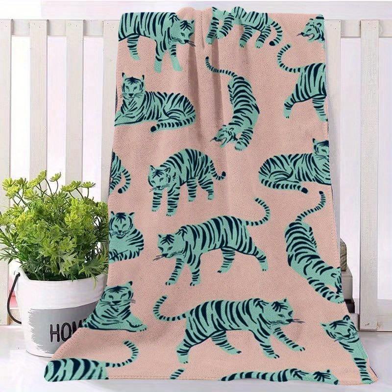 

Peach Mint Tiger Print Bath Towel, Unisex Gift for Birthday, Halloween, Christmas, Ultra-Soft Microfiber High Absorbency W30*H60(CM)