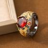 Anello squisito e lussuoso con gemma sintetica rossa - anello bicolore vintage creativo da donna come regalo per gioielli
