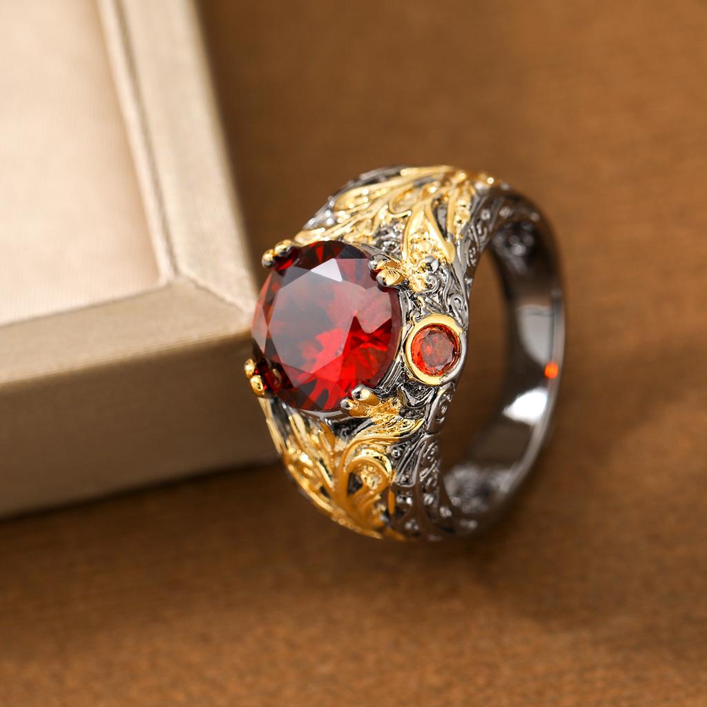 Anello squisito e lussuoso con gemma sintetica rossa - anello bicolore vintage creativo da donna come regalo per gioielli