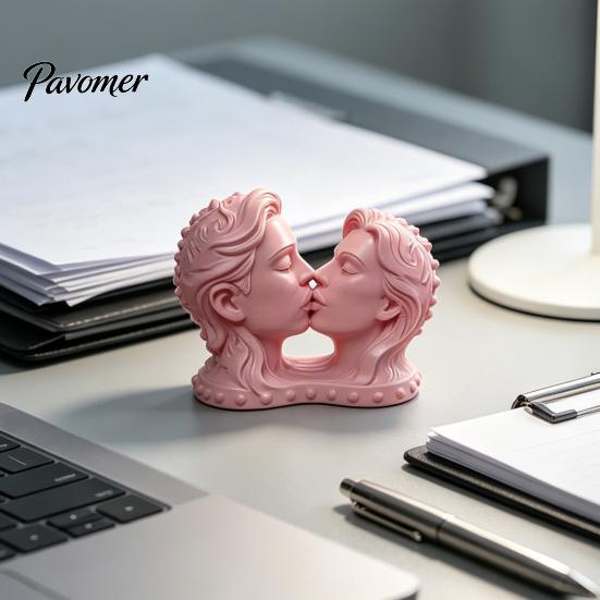 High-end Soft Decoration Display 3D Printed Couple Kissing Head Sculpture, White Modern Art Statue Anniversary Romantic Craft for Living Room Bedroom,