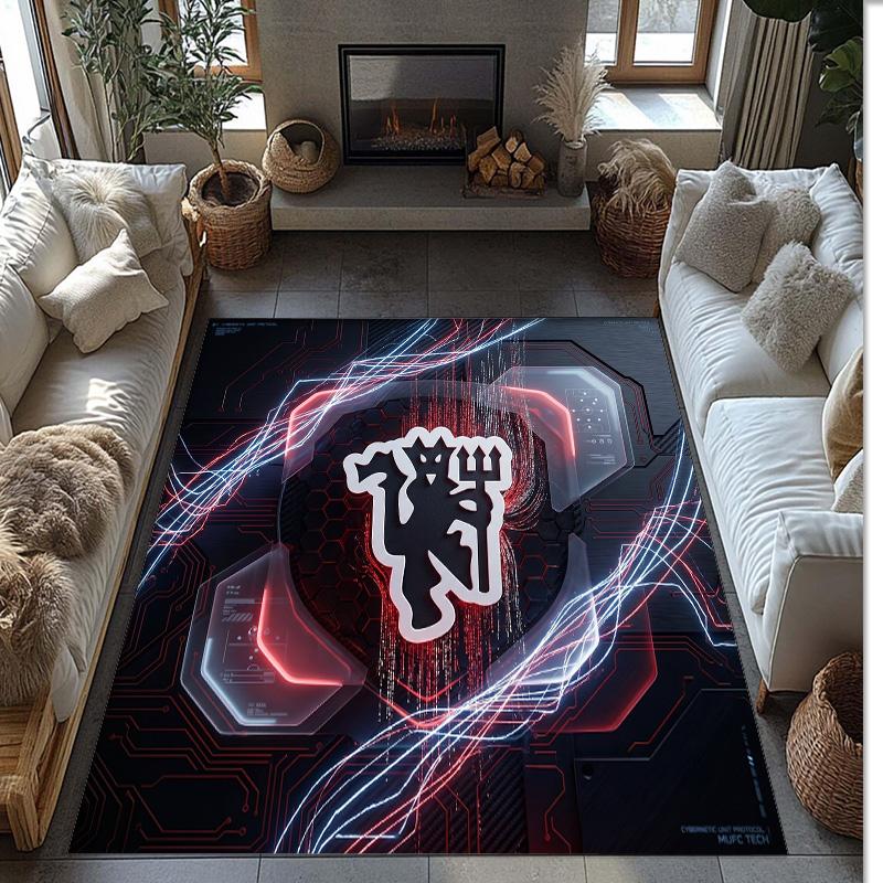 Tappeto in Flanella Stampato Manchester United Antiscivolo Morbido Poliestere Tappeto per Pavimento Tappetino Decorativo per Interni per Camera da Letto Soggiorno Divano
