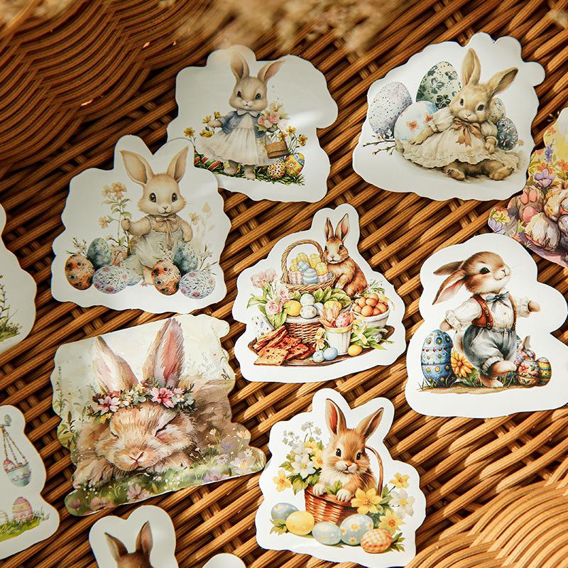 50pcs Easter Bunny Egg Stickers, Cute Cartoon Bunny Decals for Scrapbooking, Easter Cup, Notebook, Luggage Decorations, Holiday
