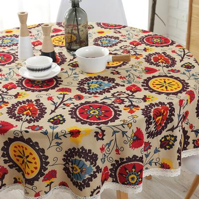 Wind Runde Tischdecke mit Spitzensaum Baumwolle Bedruckt Hotel Dekorative Tischdecke Sonnenblumen Dekor Tischdecken