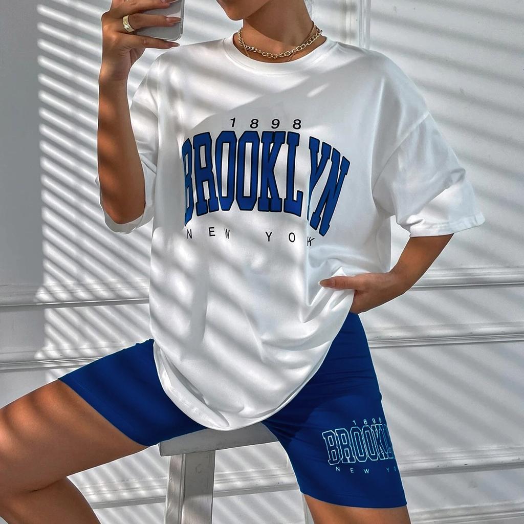 Dame 2-delt sportsantrekk Kortermet topp og shortssett Uformelt sommer treningsdress