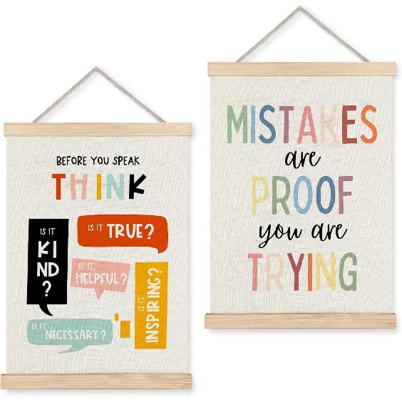 LUVADIAN Positive Affirmations for Kids, Kids Wall Decor, I am Smart Kind Blessed Motivational Poster Hanger Frame Wall Art for Classroom Playroom