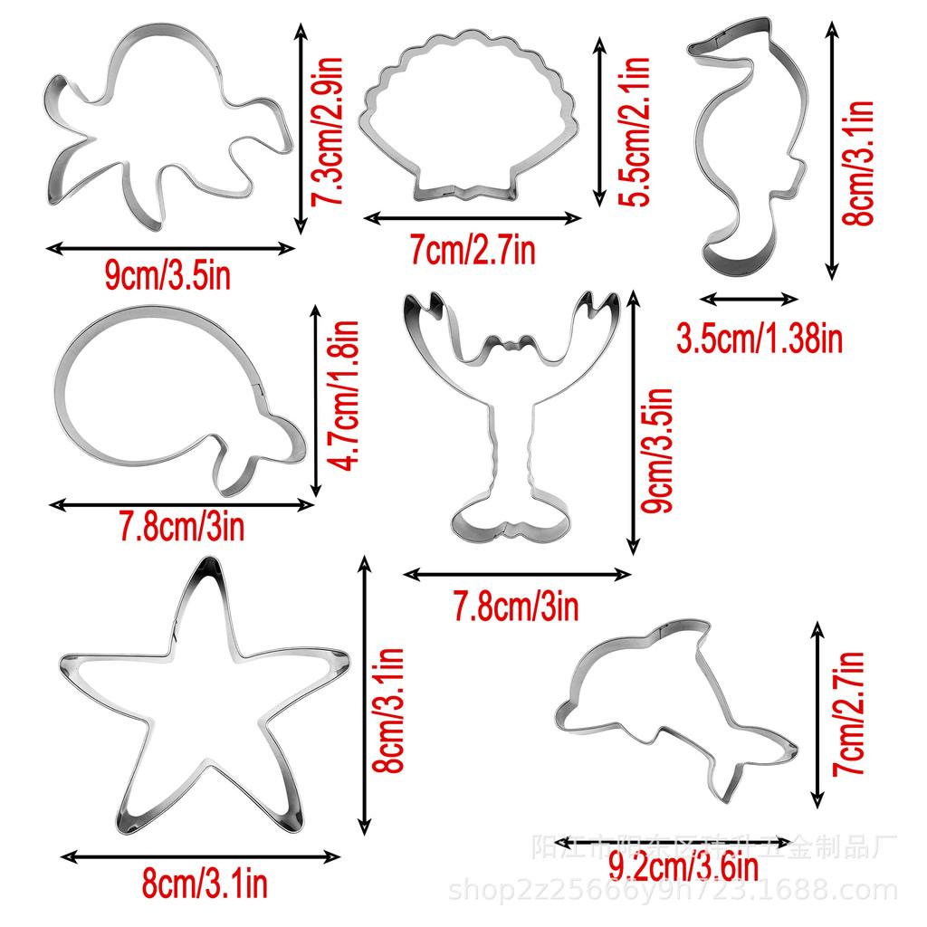 7-Piece Ocean Creature Cookie Cutters: Lobster, Seahorse, Seashell Stainless Steel Baking Molds.
