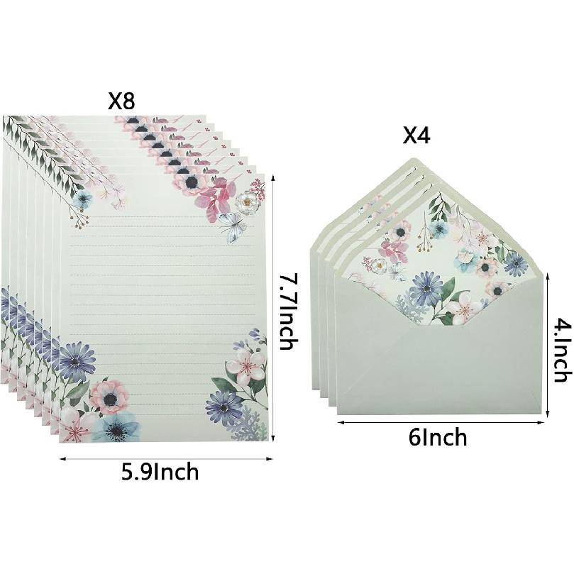 SCStyle Stationary Paper and Envelopes Set Contain 48Sheets Writing Paper 5.9X7.7Inch+24 Pcs A6 Cute Envelopes 4x6Inch with Water-Based
