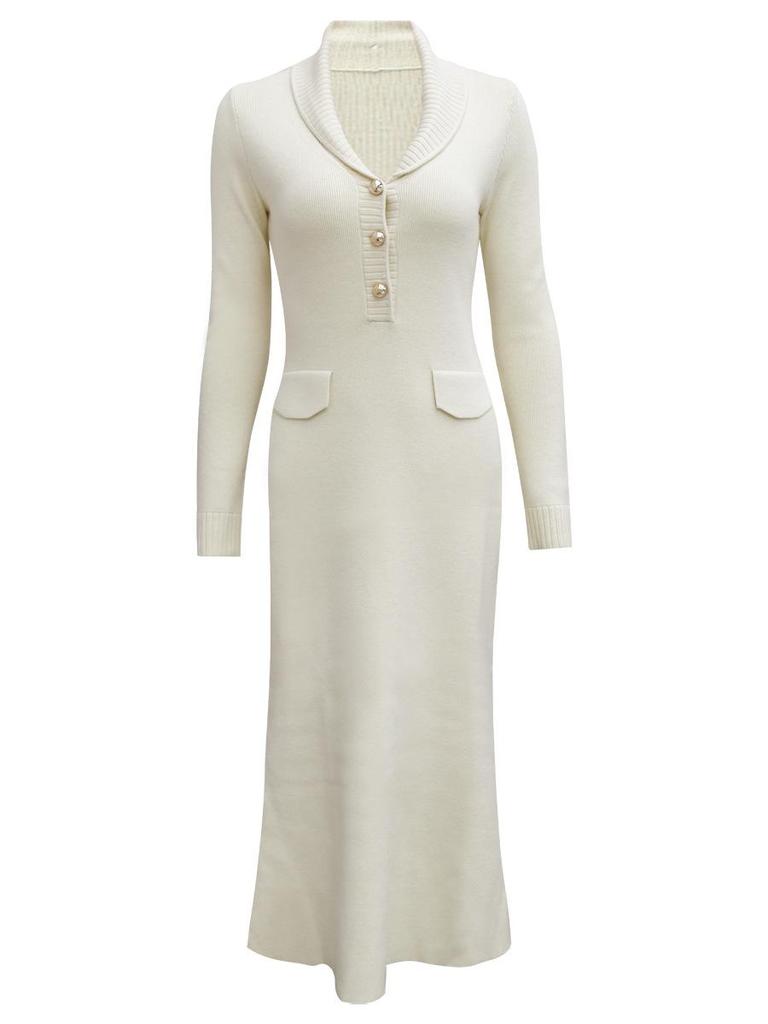Multi-color Modal Stretch V-neck Gold Button Curve Slim-fit Mermaid Dress