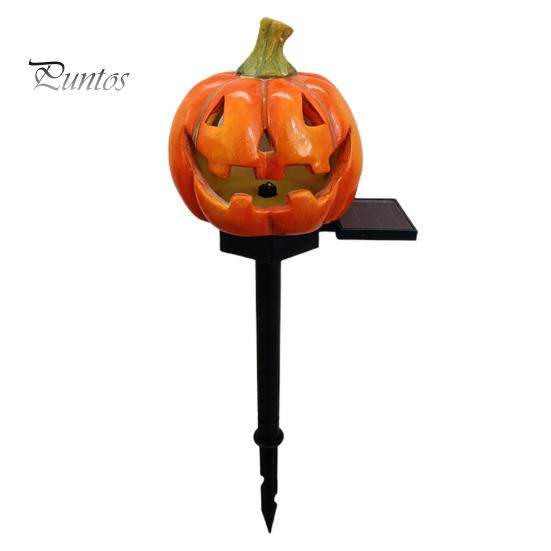Solar Pumpkin Lantern Waterproof Pathway Ghost Pumpkin LED Light Resin Halloween Decoration Outdoor Ground Stake Lamp for Garden Lawn