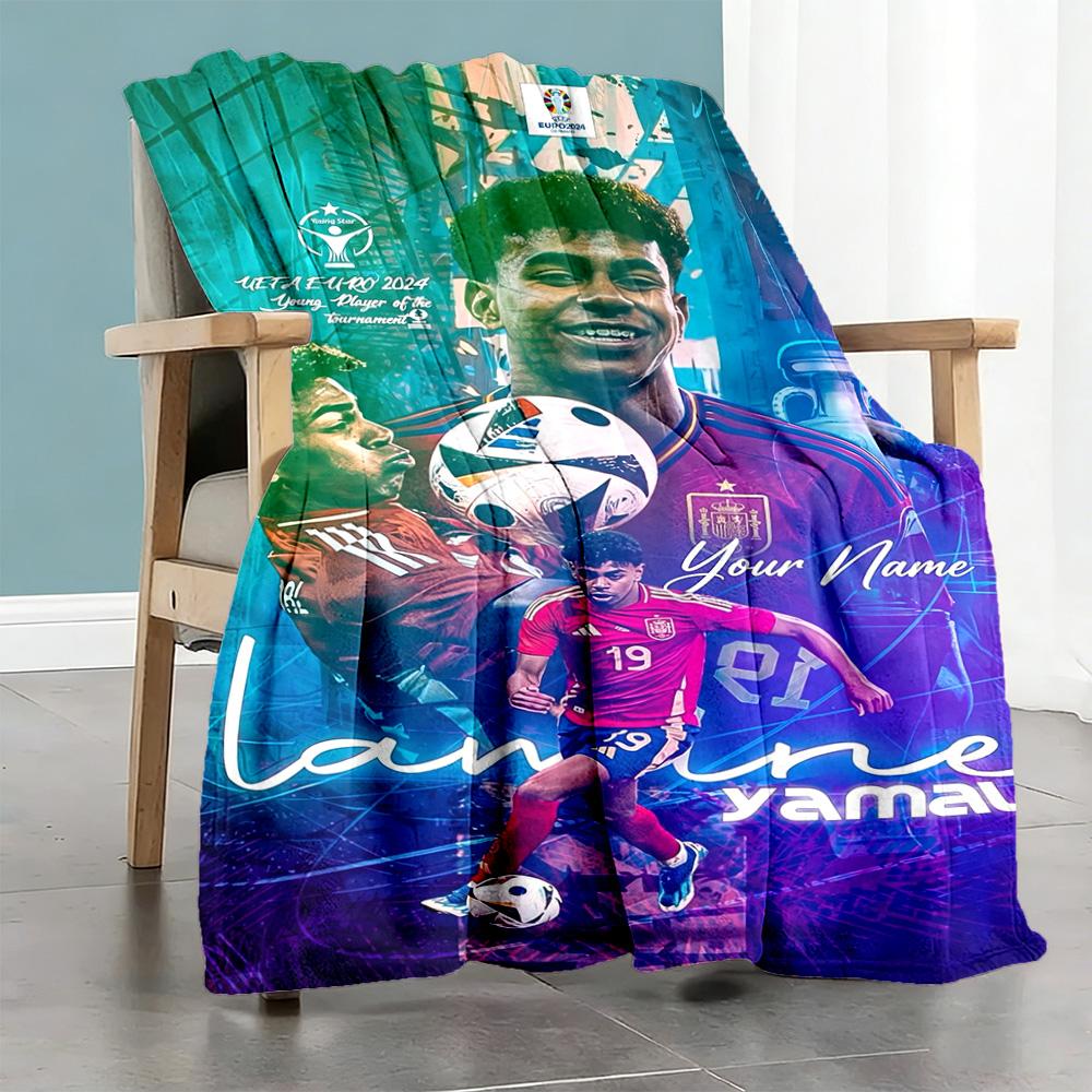 Lamin Yamal Customize Text Blanket Gift Personalized Blanket Soft Cozy Throw For Picnics Home Decor Living Room Livingroom Allseason Use