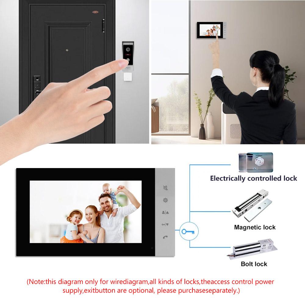 VIDEW 4 Wired Video Intercom System RFID Unlock Camera Doorbell with 7 Inch Screen Night Vision Home Door Bell for Villa