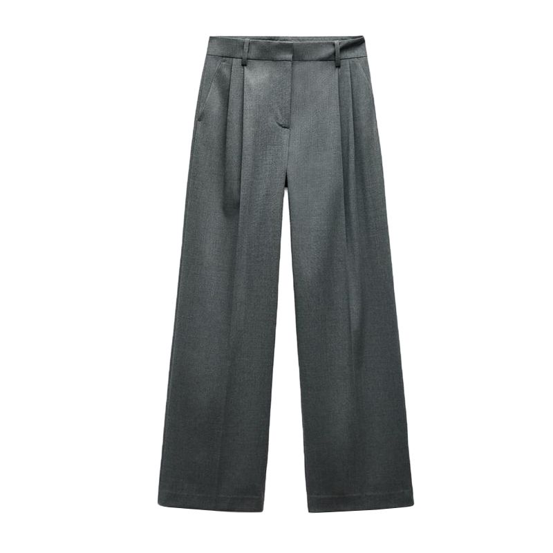 Double Breasted Suit with Padded Shoulder Outwear 2129095 Pleated Wide Leg High Waist Casual Trousers 2125095