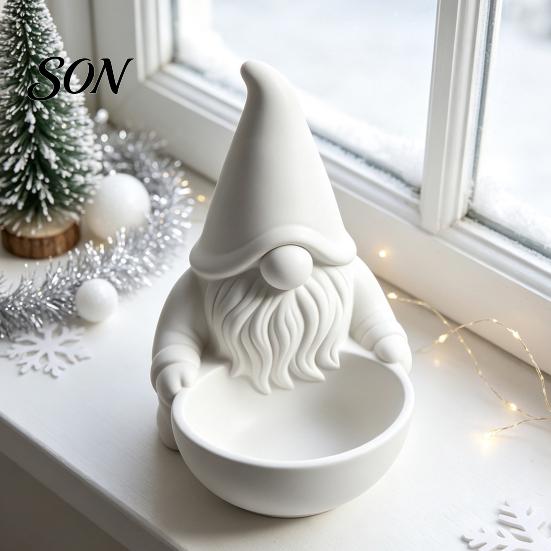 Christmas Table Decor 3D Printed Gnome Candy Bowl, Nordic Faceless Dish, Decorative Holiday Centerpiece Tabletop Key Bowl for Tiered Tray, Mantel,