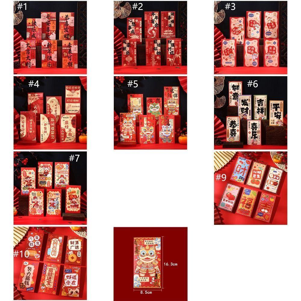 6pcs Cartoon 2025 Snake Year Red Envelopes Chinese Style Hongbao New Year Money Packets Traditional Blessing Gifts Packing Bags