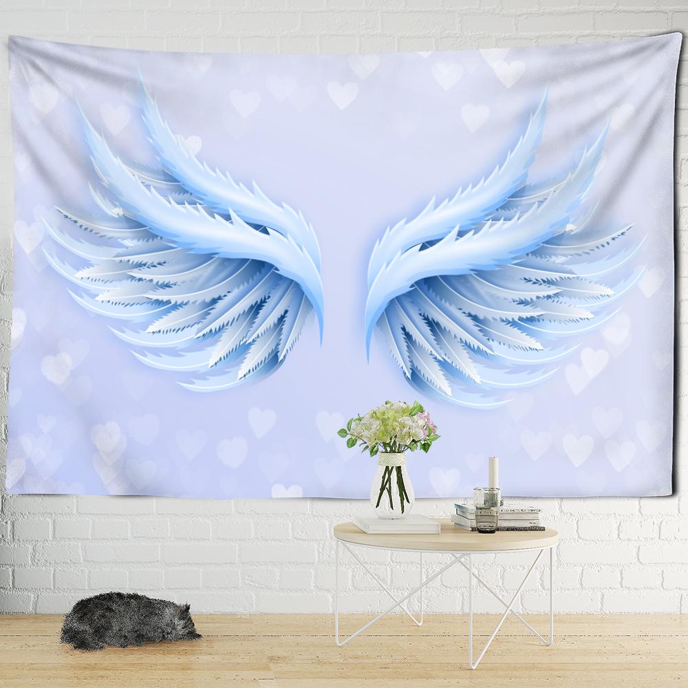 Gobelin ze skrzydłami anioła wiszący na ścianie kreskówka kawaii prosty hipis boho tapiz sztuka dzieci dziewczyny pokój wystrój domu