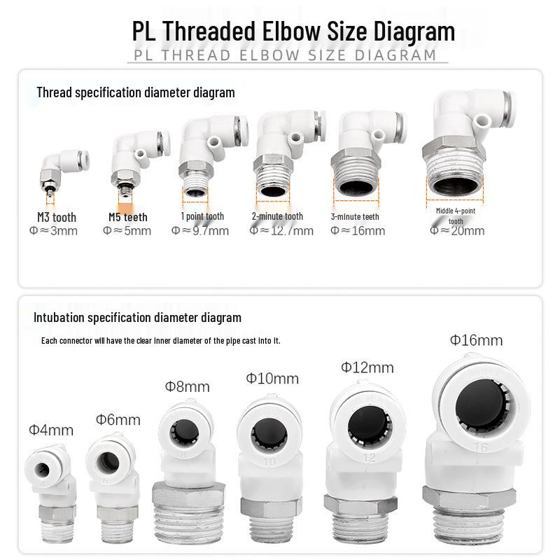 Premium White Male Thread Elbow PL8-02 Pneumatic Connector, 4-M5/6-01/10-03/12-04 Air Tube