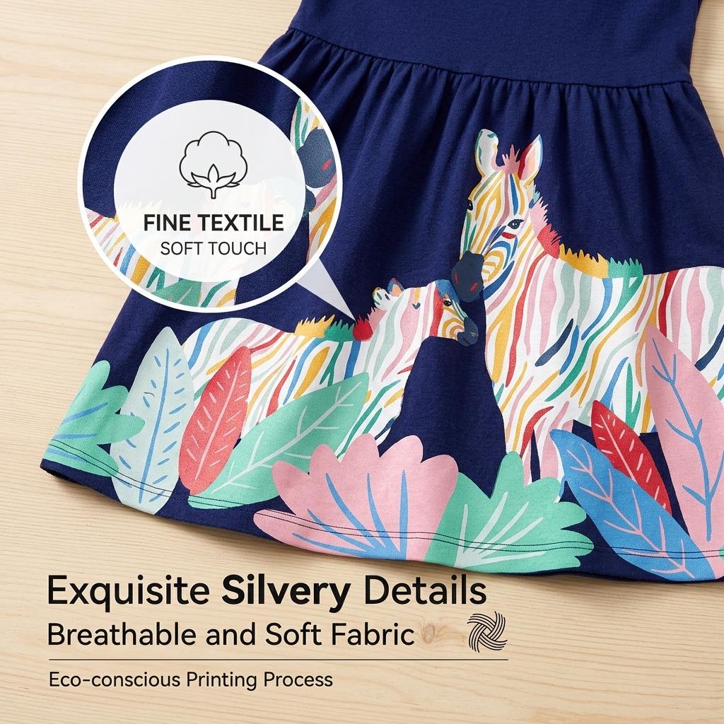 Summer New European And American Style Children'S Pure Cotton Printed Dress Girls' Short-Sleeve Princess Dress Children'S Clothing