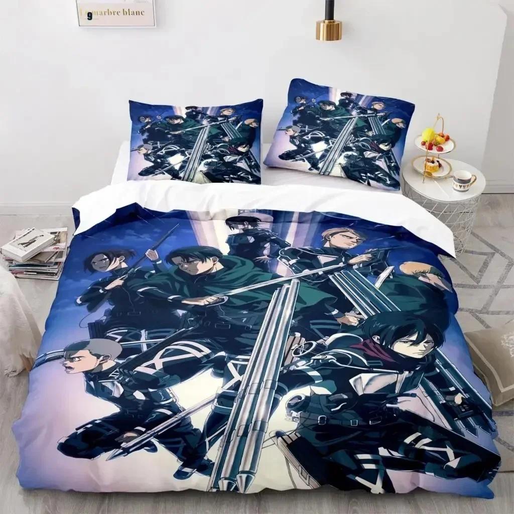 Anime Attack On Titan Tekstylia Domowe Drukowany Komplet Pościeli Poszewka na Kołdrę Poszewka na Poduszkę Komplet Pościeli Prześcieradło Lniane Poszewka na Kołdrę Rozmiar Queen King