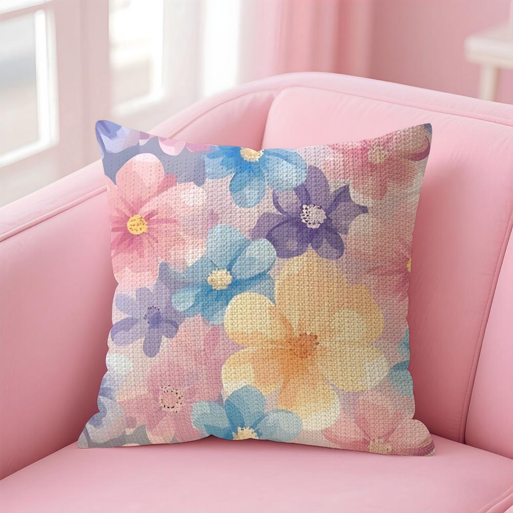 Floral Pattern Cushion Cover Natural Linen Pillow Case Double-Sided Print Decorative Sofa Pillowcase Home Decor Gift