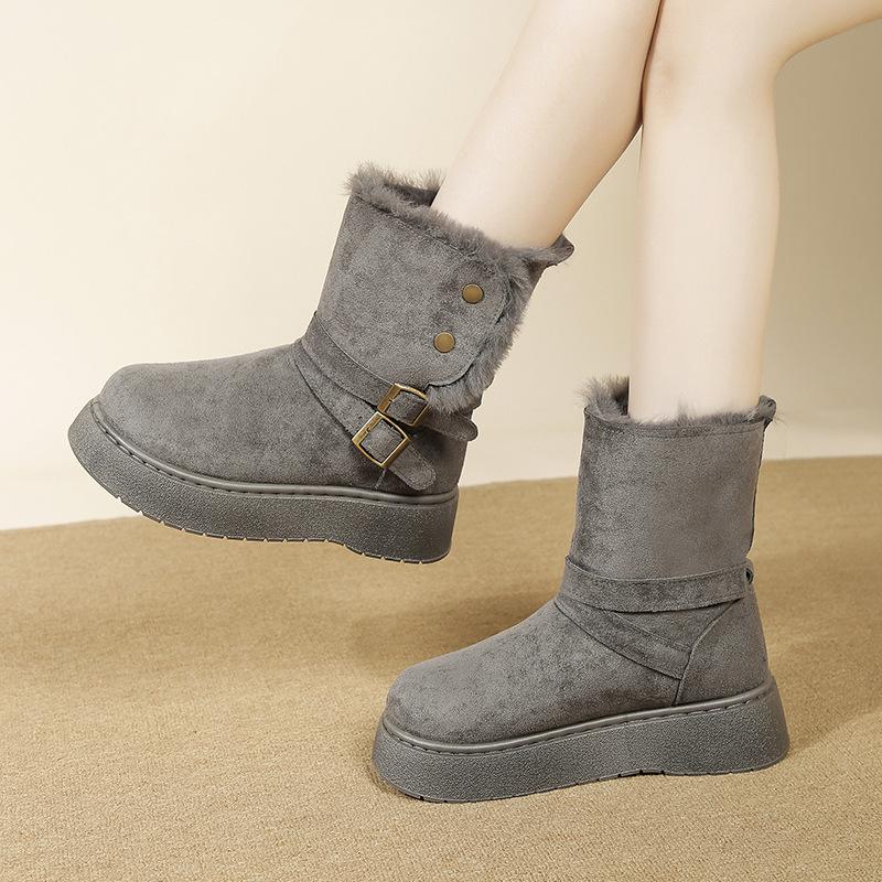 thick-soled medium tube large-size snow boots women's winter velvet thickened warm Northeast cotton shoes two cotton boots