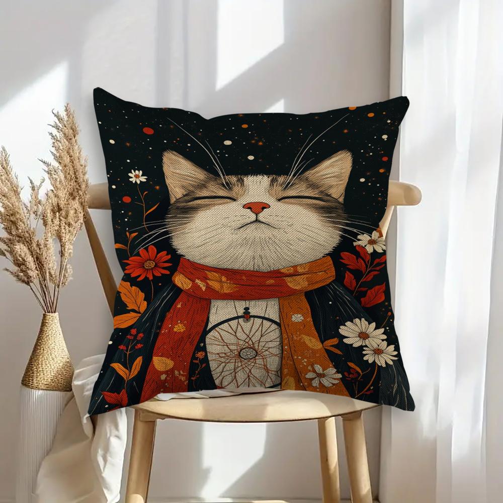 Playful Cat Pillowcase Wedding Decorative Linen Pillow Case For Home Pillow Cover 45X45(One Sides)