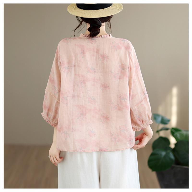 DIMANAF 2026 Summer New Plus Size Women Blouse Shirt Elegant Vintage Print Floral Lady Tops T-Shirt Cotton Clothing
