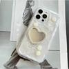 Compatible Epoxy Heart Rhinestone Mirror Case for iPhone 17 Pro Max, 15 Plus, 16 with Butterfly and Flower Design