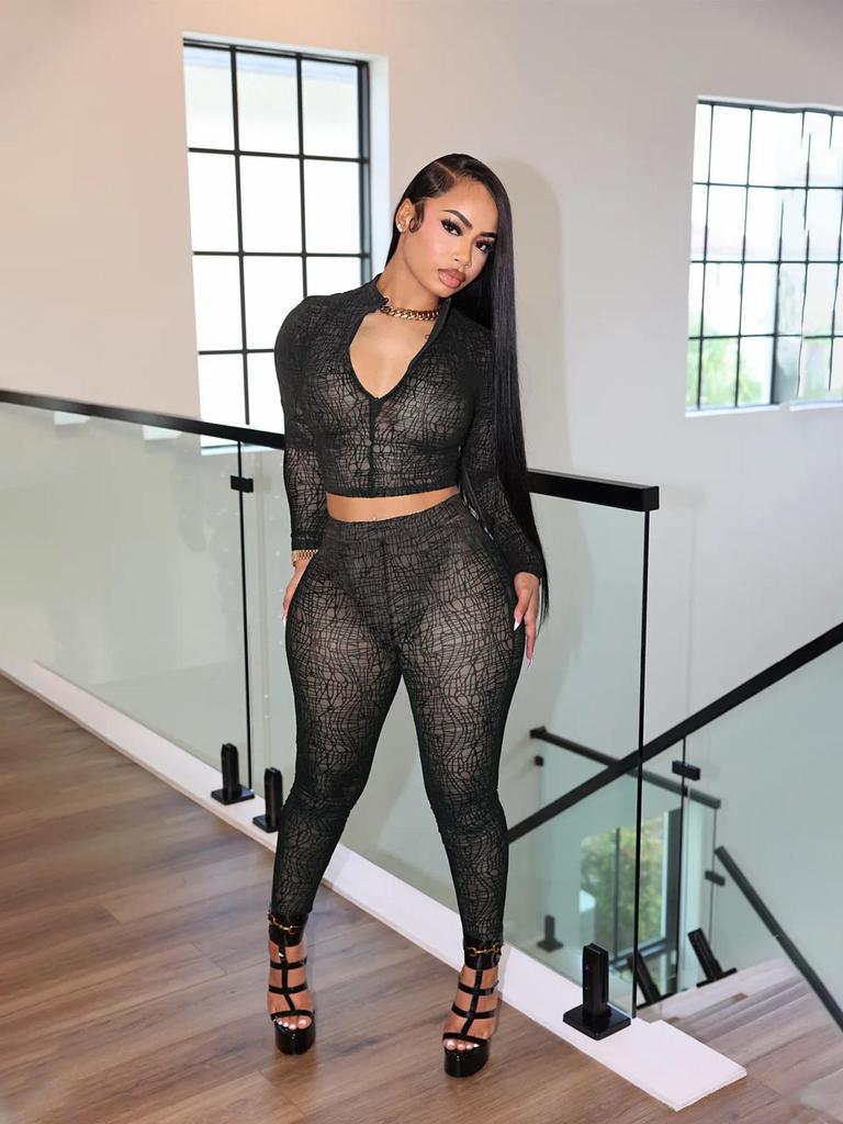 European & American Women's Spring/Autumn Half-High Collar Zipper Cropped Top with Long Sleeve & High-Waisted Pants Two-Piece Set