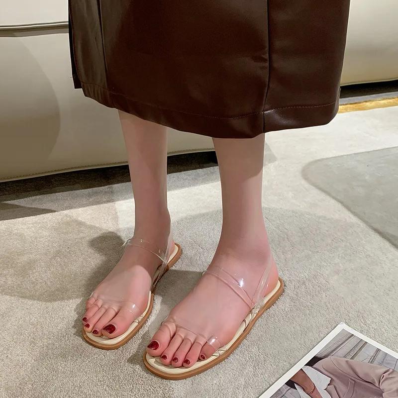 Fashion Summer Flat Sandals Transparent 2025 New Woman Beach Sandalias Casual Anti Slip Comfortable Outdoor Peep Toe Jellies Shoes