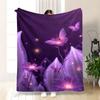 Purple Butterfly Blanket Magical Glowing Flowers And Butterflies Soft Fleece Throw Cozy Home Decor Gift For Fantasy And Nature