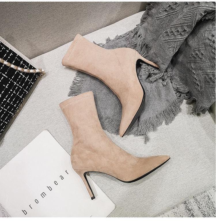 

Замшевые сапоги на высоком каблуке женские осенне-зимние новые остроносые сапоги-стилеты профессиональные модные сапоги короткие сапоги женские 38 абрикосовый