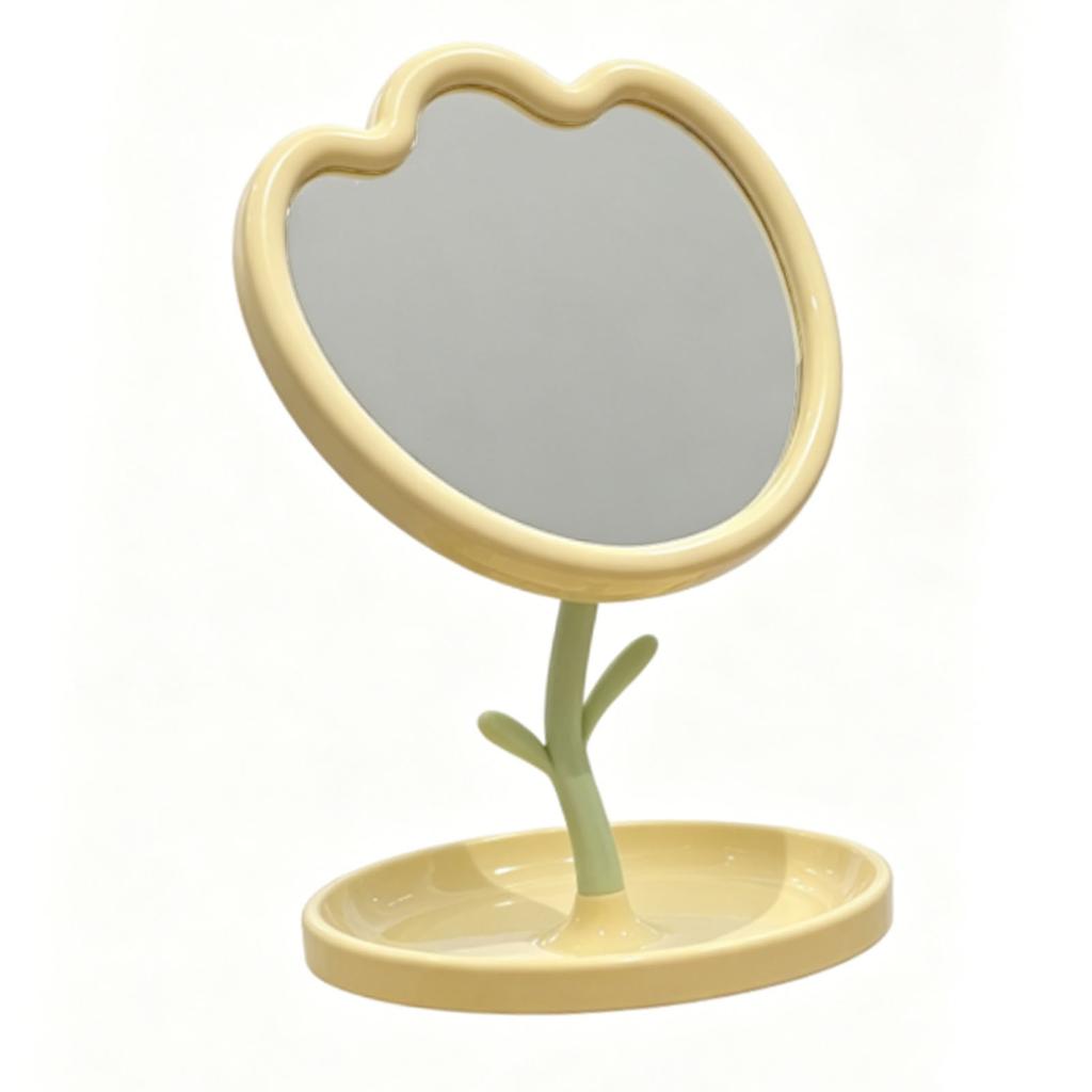 Makeup Mirror Desk Rotating Flower Shaped Clear Imaging Tabletop Vanity Mirror for Office Bedroom Yellow