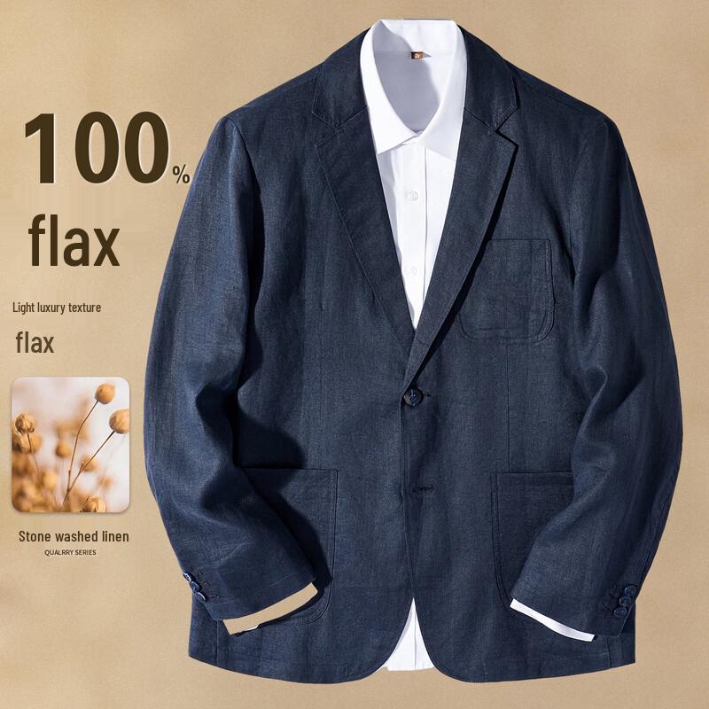 Мужской костюмный пиджак из 100% льна с лацканами XL синий