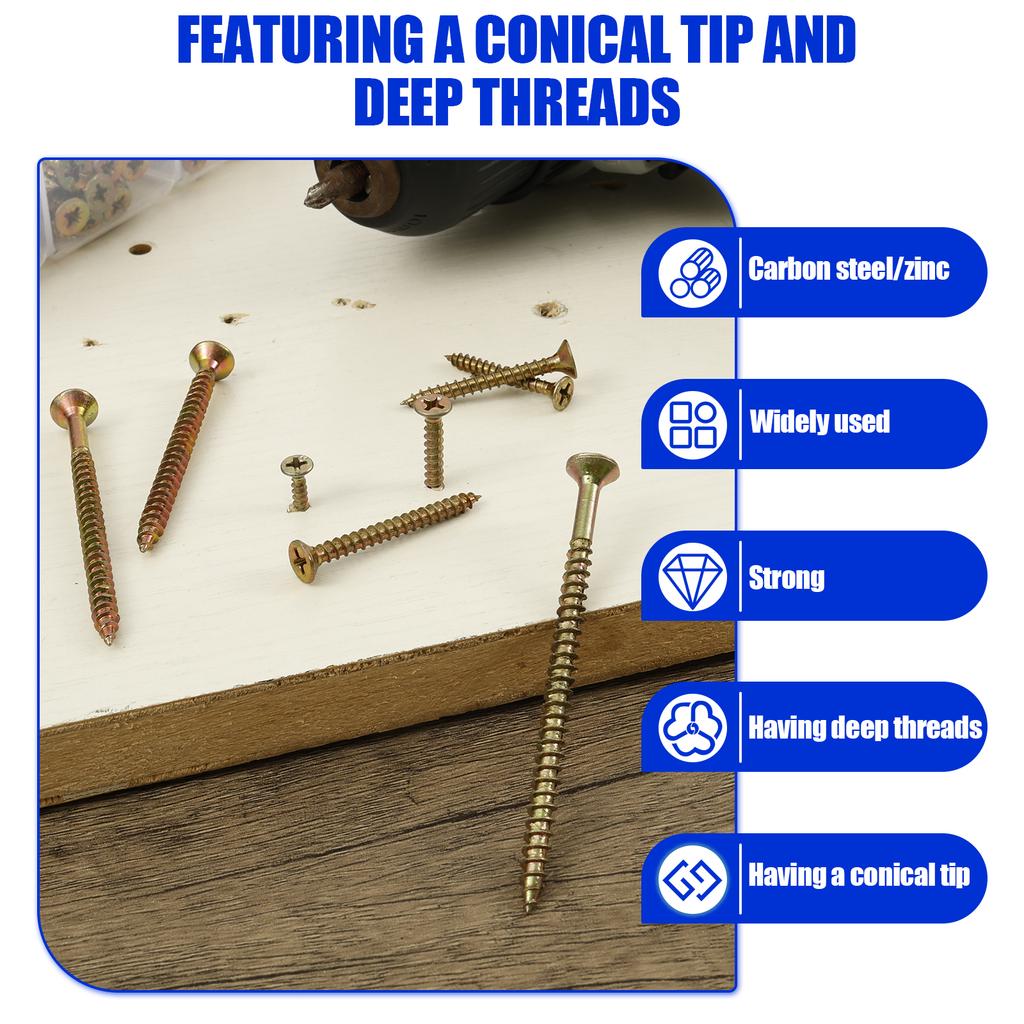 800Pcs Wood Screws and Drywall Screws Set Self-Tapping Mixed Screws Carbon Steel and Zinc Screws for Fences, Doors and Floors