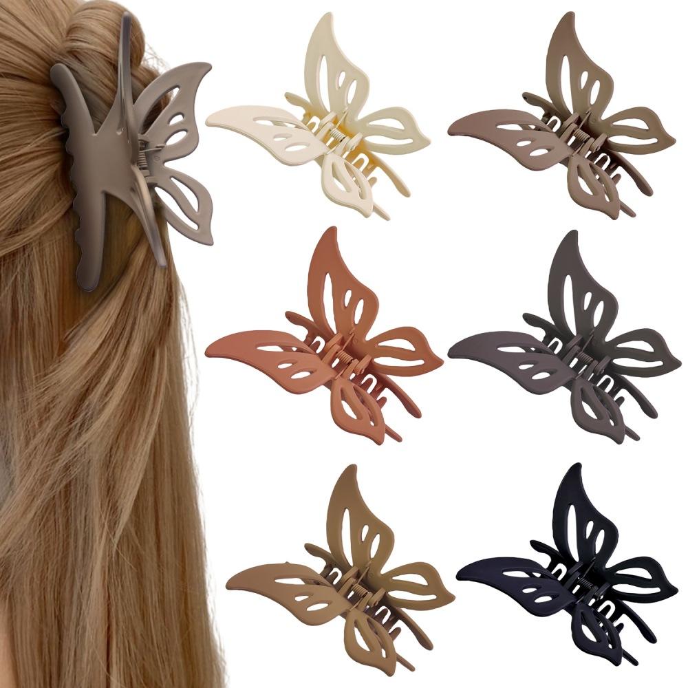 Solid Color Frosted Hollow Butterfly Hair Claw Clip Women Girls Back Head Hair Clip Barrettes Fashion Acrylic Bath Clip Headdres