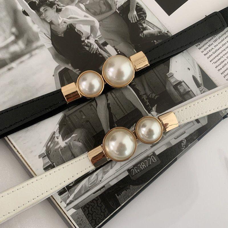 Pearl Belt Women's Elastic Thin Belt Women's Decoration with Skirt Fashionable and Simple Buckle Thin Belt