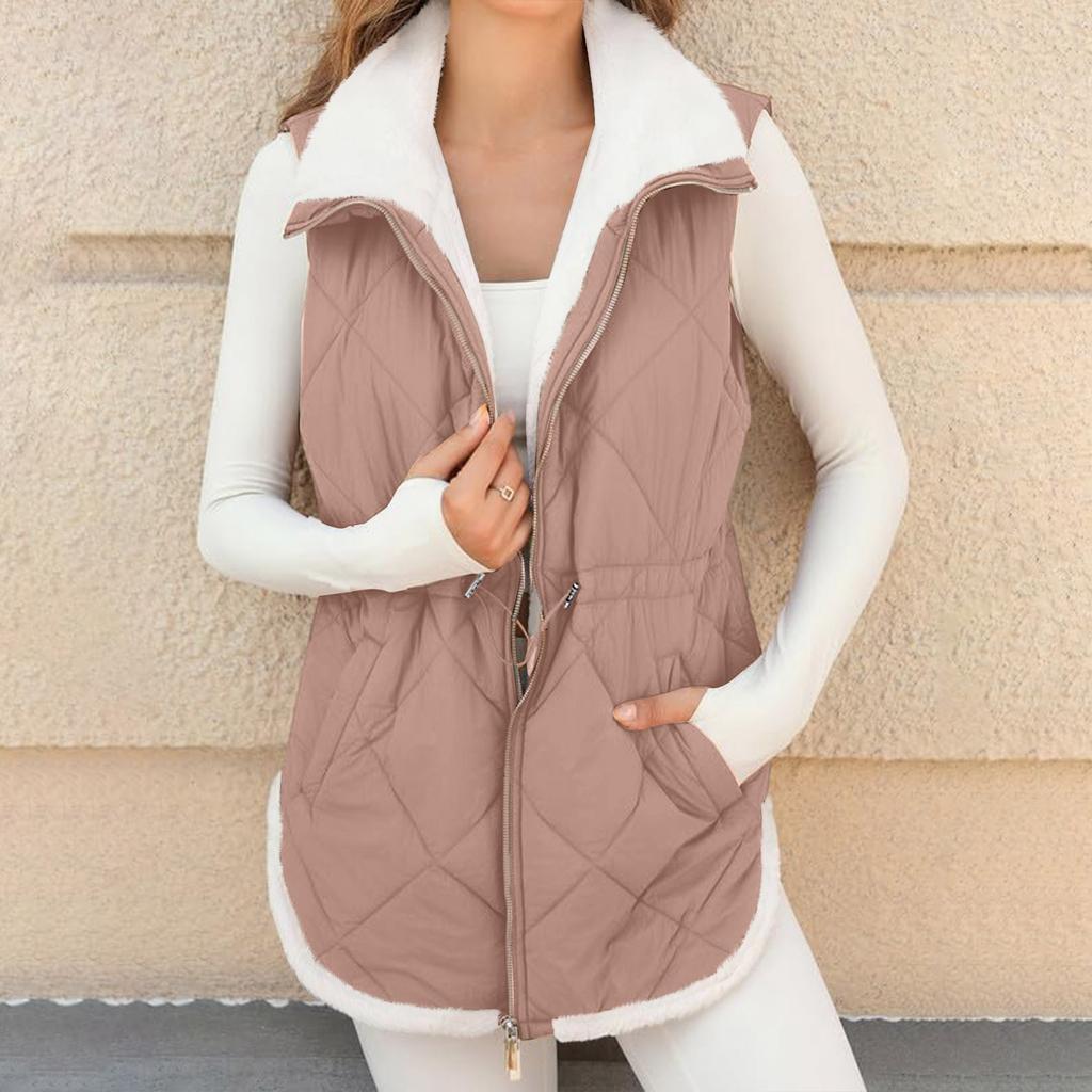 Women's Long Vest Plain Sleeveless Winter Vest Outwear Jacket Lightweight Warm Coat Outerwear