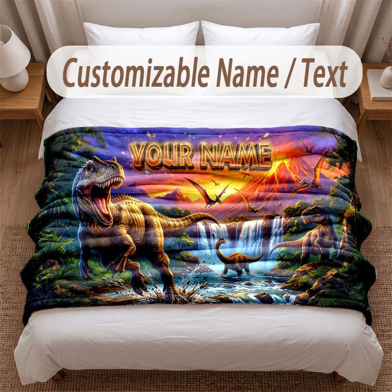 Dinosaurier-Thema Weiche Decke Personalisierter Benutzerdefinierter Name Textdruck Warme Decke Haus Sofa Schlafzimmer Dekor