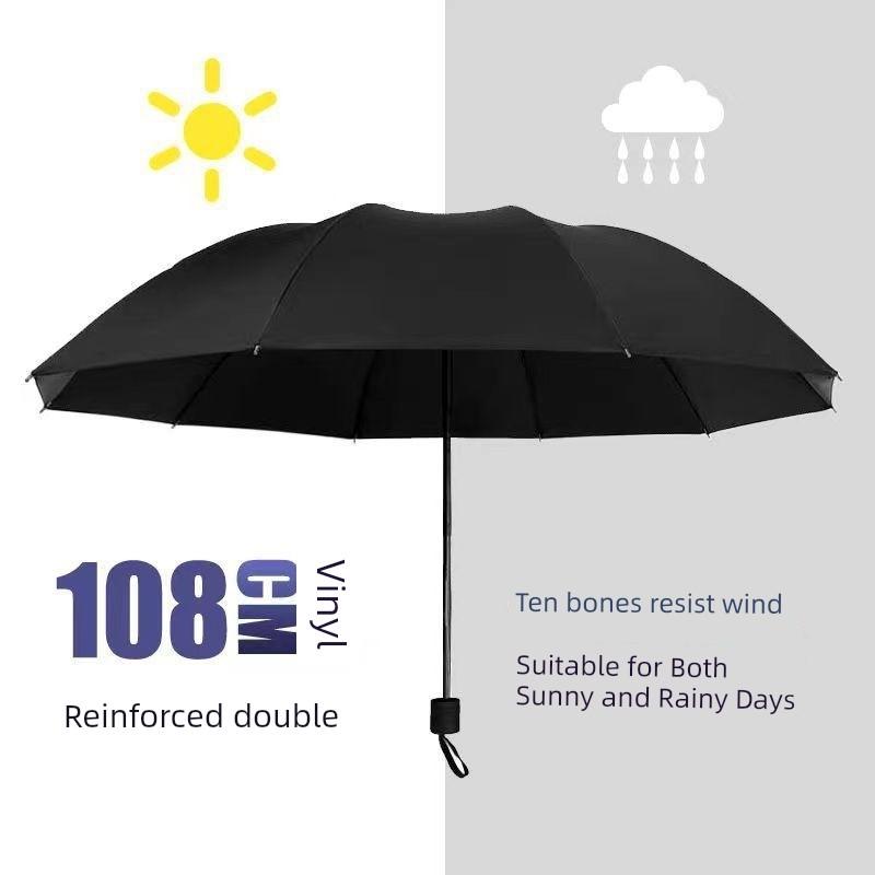 Extra-Large Ten-Rib Sunshade Umbrella, Business-Grade Black-Coated Double Sun Umbrella, Folding Umbrella