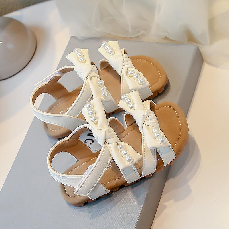 Girls  Summer Bow & Pearl Sandals - New 2026 Princess Style Roman Shoes 26