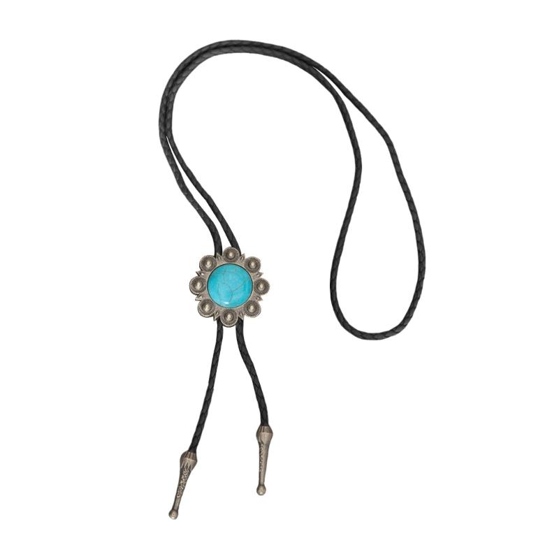 Turquoise Bolo Tie for Adult Unisex Vintage PU Leather Necktie Rope Necklace Jewelry Rodeos Tie Formal Event Collar Tie