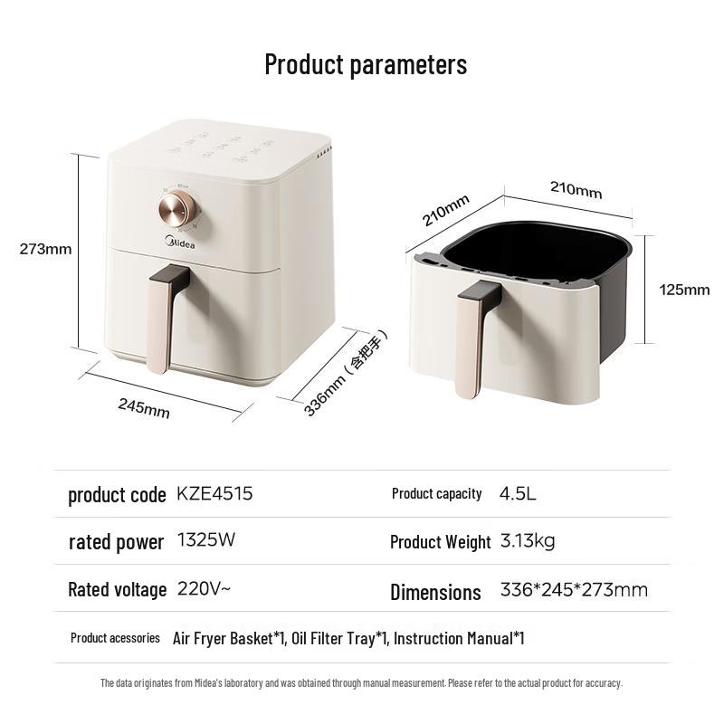 Midea 4.5L Electric Air Fryer with Knob Control CN plug (adapter included)
