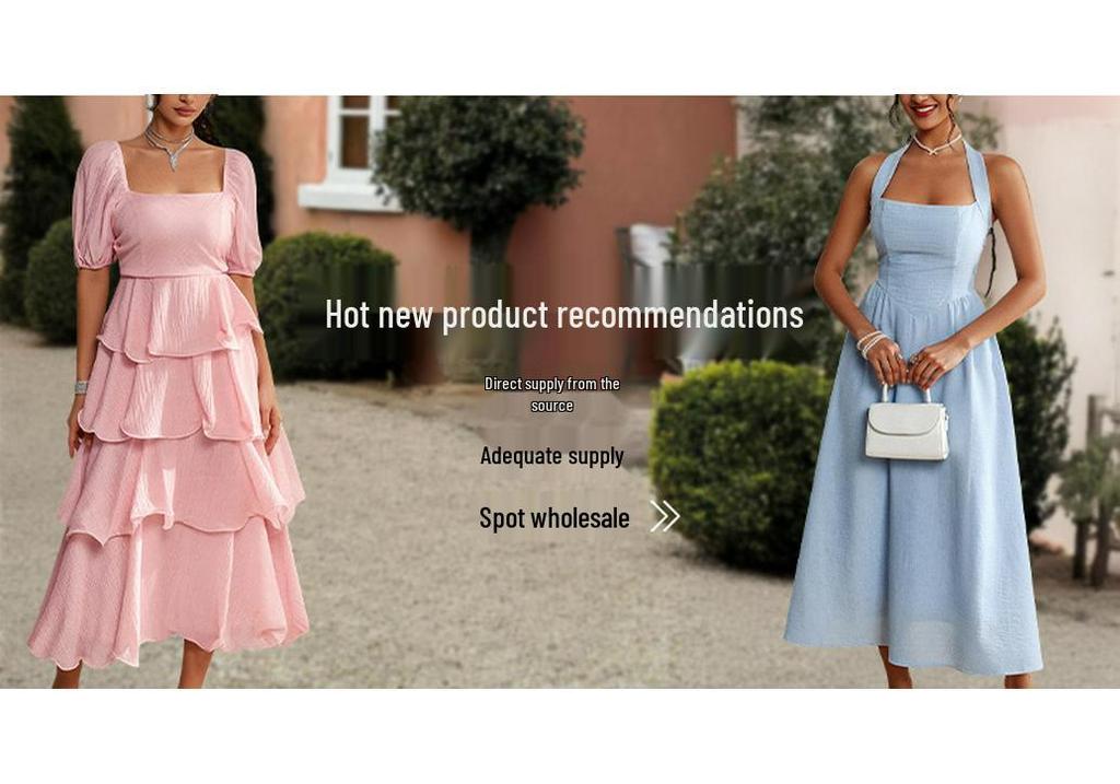 Women's 2025 Autumn/Winter European-American Style Solid Color Hip-Wrap Dress